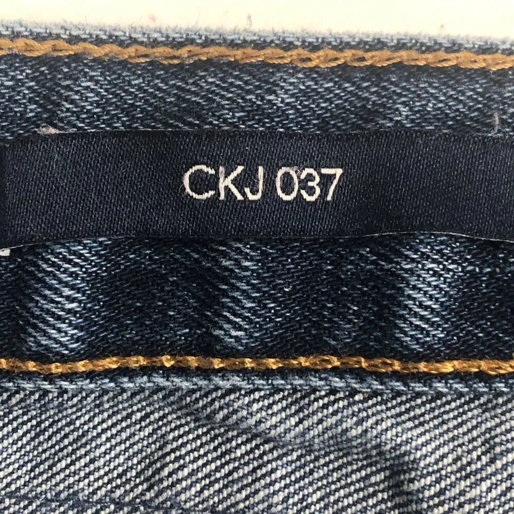 Calvin Klein CKJ037 Mens Jeans 40 x 29.5 Blue Straight‎ Stretch Denim Distressed - Picture 8 of 10